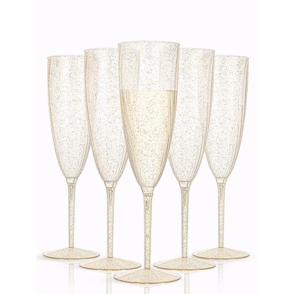 WDF Lot de 36 Flûtes à Champagne en Plastique - Paillettes Dorées
