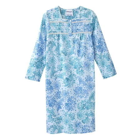 Silvert s Women’s Open Back Adaptive 100% Cotton Flannel Hospital Gown With Snaps - Washy Paisley Medium