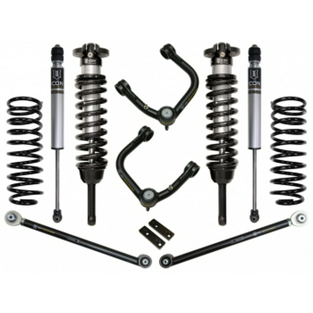 Icon Vehicle Dynamics Lift Kit Suspension K53053T Stage 3; 0 To 3-1/2 Inch Front Lift; 2 Inch Rear Lift; Black Components/Silver Shock Absorbers