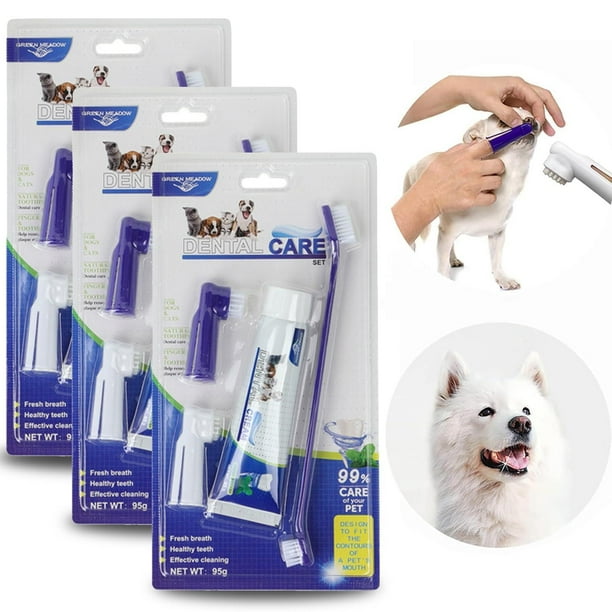 Kit de Limpieza Dental para Perro Sabor Carne con Cepillo de Dientes de Silicona Suave