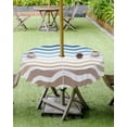 thumbnail image 4 of Outdoor Tablecloth with Umbrella Hole for Patio/Picnic/Party/Camping, Navy Blue Brown Ombre Moire Waterproof Table Cloth Round Cover Washable, Water Ripple Stripe Farmhouse Dia 60", 4 of 7