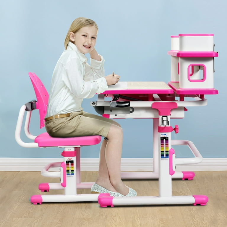 Height Adjustable Kids Study Desk and Chair Set - Costway