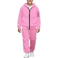 thumbnail image 2 of XIMIN Boys 2 Piece Zip Up Athletic Sweatsuit, Hoodie Jacket and Joggers Set, Lightweight Fleece for Kids (Pink, 14-15 Years), 2 of 8