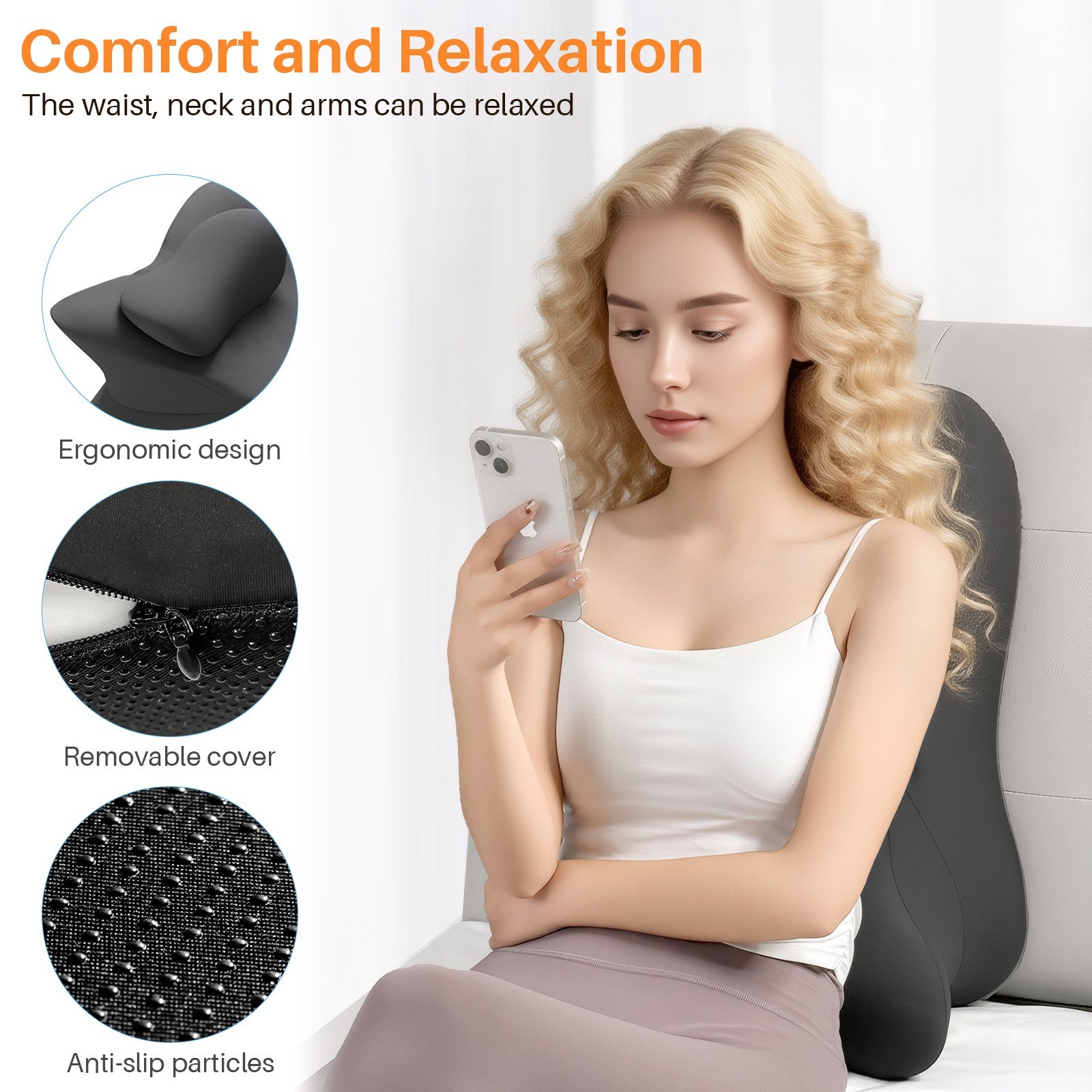TOPCHANCES Lumbar Support Pillow, Memory Foam Back Support Cushion, Orthopaedic Bed Wedge Pillow with Removable Headrest, Ergonomic Backrests for Back, Neck, Lumbar & Legs (Black)