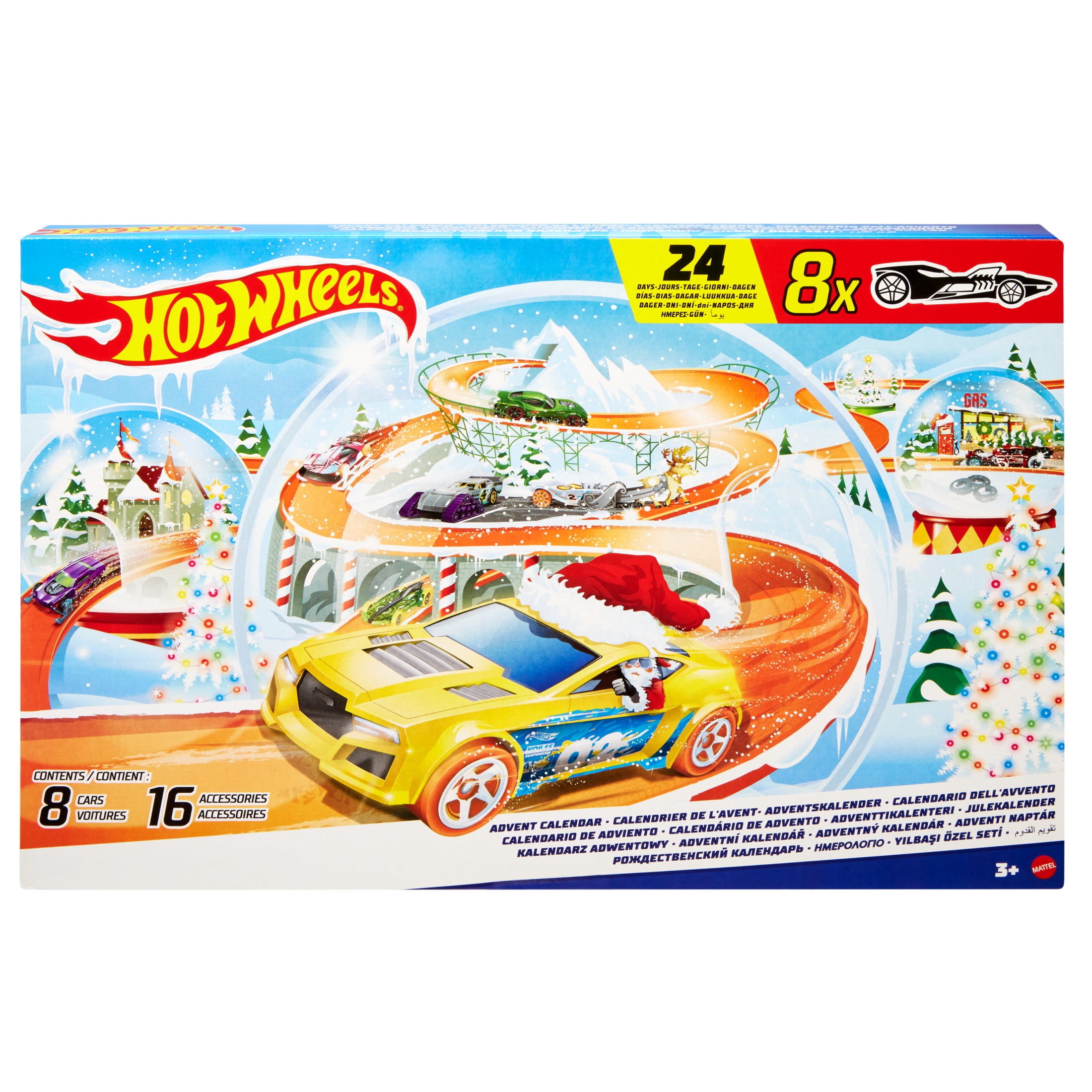Hot Wheels Advent Calendar 2024, 8 Hot Wheels Toy Cars and 16 Accessories (24 Total Components)