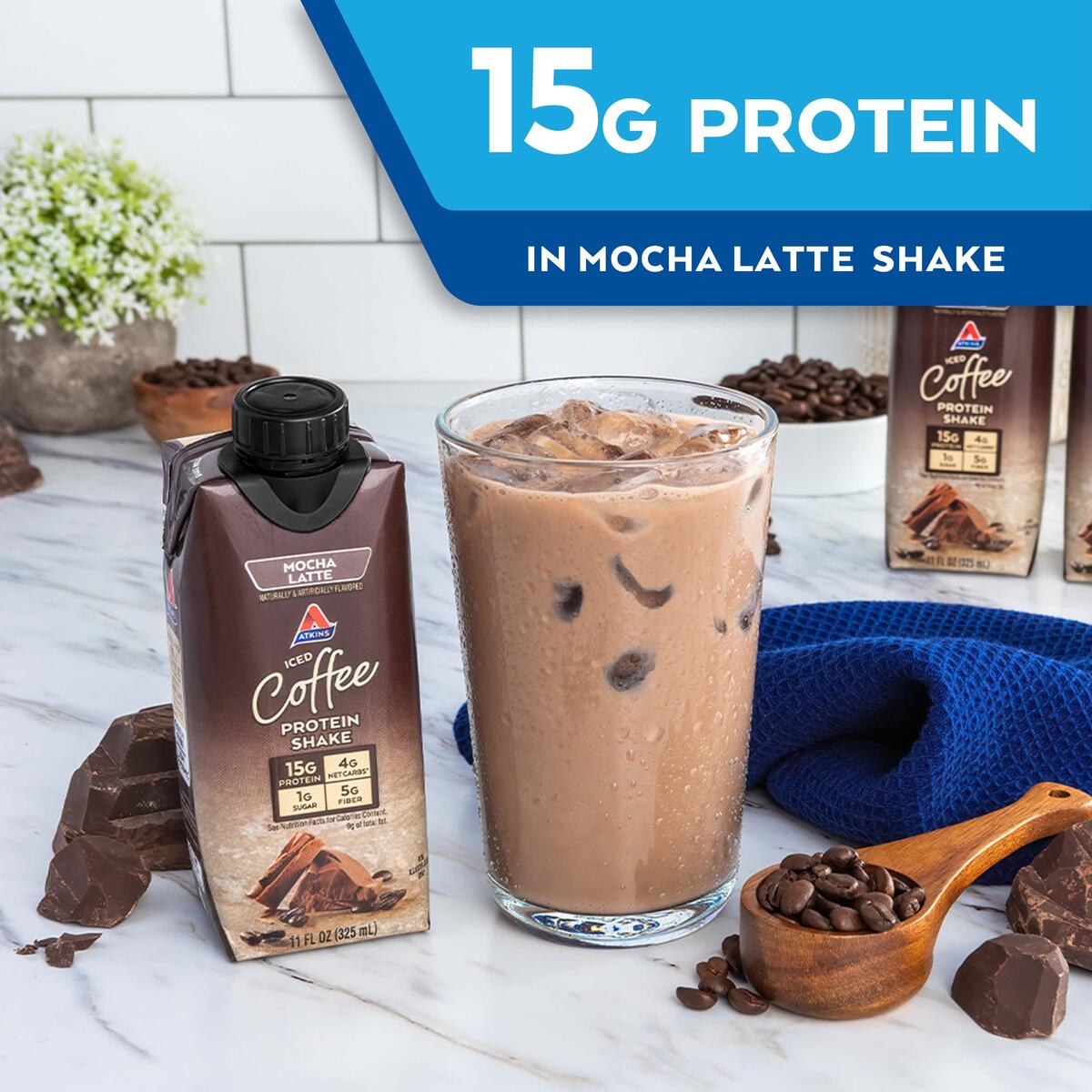Atkins Mocha Latte Iced Coffee Protein Shake, Low Carb, Low Sugar, Keto Friendly, 12 Ct - image 4 of 9