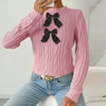 thumbnail image 4 of Women's Crew Neck Bowknot Decor Cable Knit Drop Shoulder Long Sleeve Casual Pullover Sweater Ribbed KnitCardigan Outerwear Valentine's Day Tops Fall Warm Outfits, 4 of 6