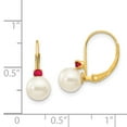 thumbnail image 4 of Primal Gold 14 Karat Yellow Gold 6-6.5mm White Round Freshwater Cultured Pearl Ruby Leverback Earrings, 4 of 4