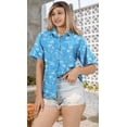 thumbnail image 3 of HAPPY BAY Women's Floral Beach Hawaiian Blouse Shirt T-Shirt Blouses Short Sleeve Button Up Dress Tee Shirts Tops for Women M Palm Tree, Blue, 3 of 6