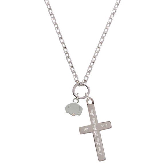 Delight Jewelry Silvertone Mini Dog Face with Tongue Everlasting Love Engraved Cross Zoey Necklace, 28"