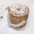 thumbnail image 2 of Round Mouth Woven Bag with Faux Pearl Handle Rattan Female Concise Women Handbag Collocation Accessory, 2 of 7