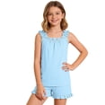 thumbnail image 2 of BOOMNY Child Girls Pajamas Sets 2 Peice Soft Sleeveless Ruffled Sleepwear Tops Shorts Pjs Set for Kids Cozy Loungewear Homewear, 2 of 7