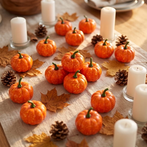 16Pcs 2.4In Mini Resin Pumpkins for Decor Orange Tiny Pumpkins | Premium Handcrafted Resin,Halloween Fall Thanksgiving Table,DIY Vase Fillers
