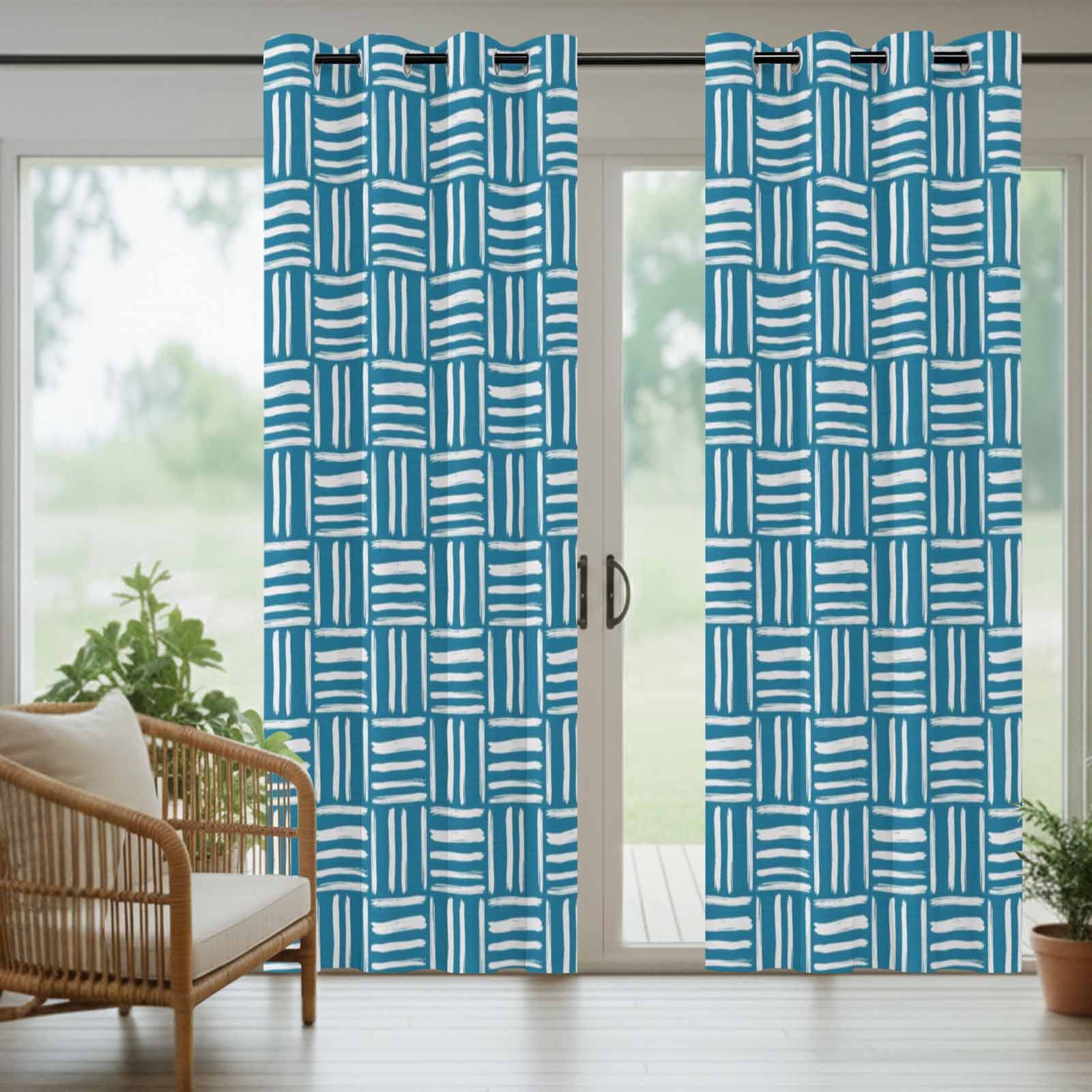 Blue Woven Texture Outdoor Curtains for Patio, Modern Minimalist Navy Blue Grid Pattern Sunshade Privacy Drapes Grommet Waterproof Outside Curtains for Porch/Cabana/Balcony 54"x 108", 1 Panel