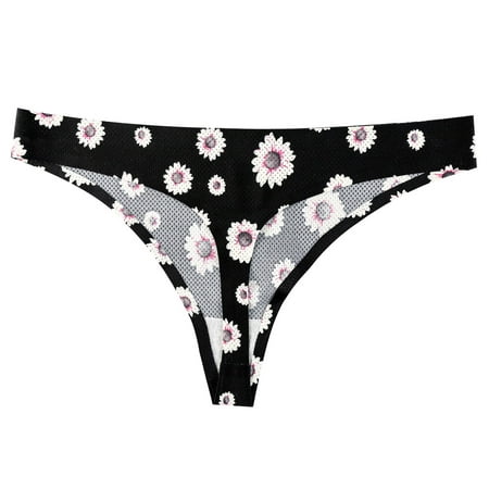 

kakina CMSX Womens Thong Panties 1 Pieces Women Sexy Print Lingerie Temptation Low-waist Panties Thongs Underwear Black S