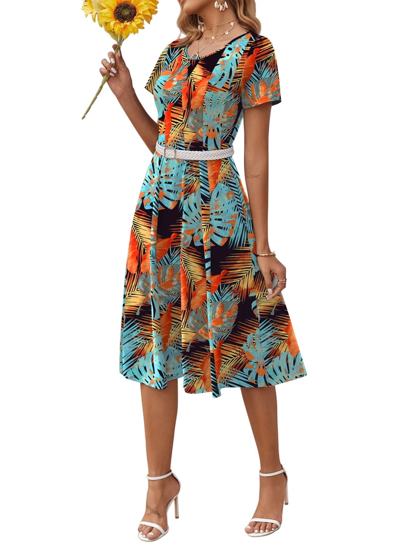 Fantaslook Summer Dresses for Women Casual Short Sleeve Pleated Dress Flowy Floral Dress with Pockets Flare Midi Sundress Fantaslook Summer Dresses for Women Casual Short Sleeve Pleated Dress Flowy Floral Dress with Pockets Flare Midi Sundress