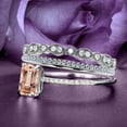thumbnail image 2 of Trio Rings Set Dazzling Art Deco 2.25 Carat Emerald Cut Morganite And Diamond Moissanite Antique Engagement Ring, Wedding Ring in 10k Solid White Gold, Gift For Her, Promise Ring, Anniversary Ring, 2 of 3