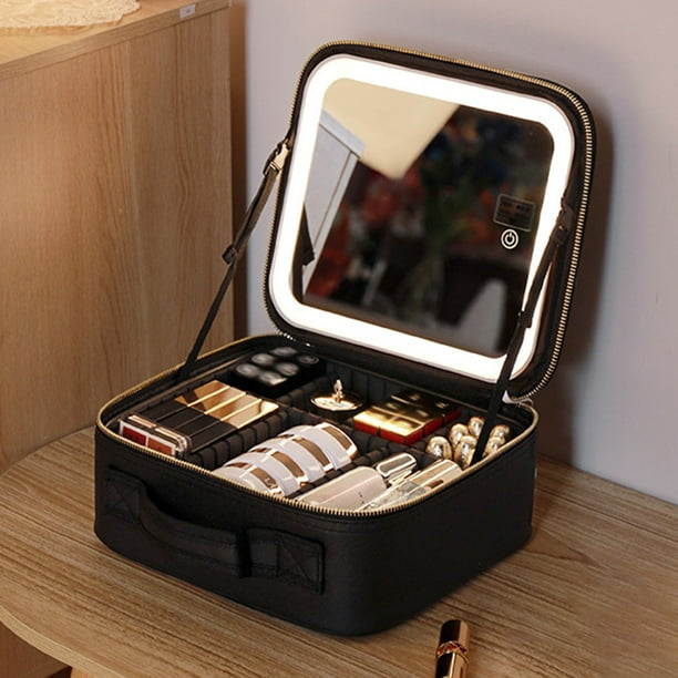 Peggybuy Smart LED Cosmetic Case with Mirror Large Capacity Travel Makeup Bag for Women