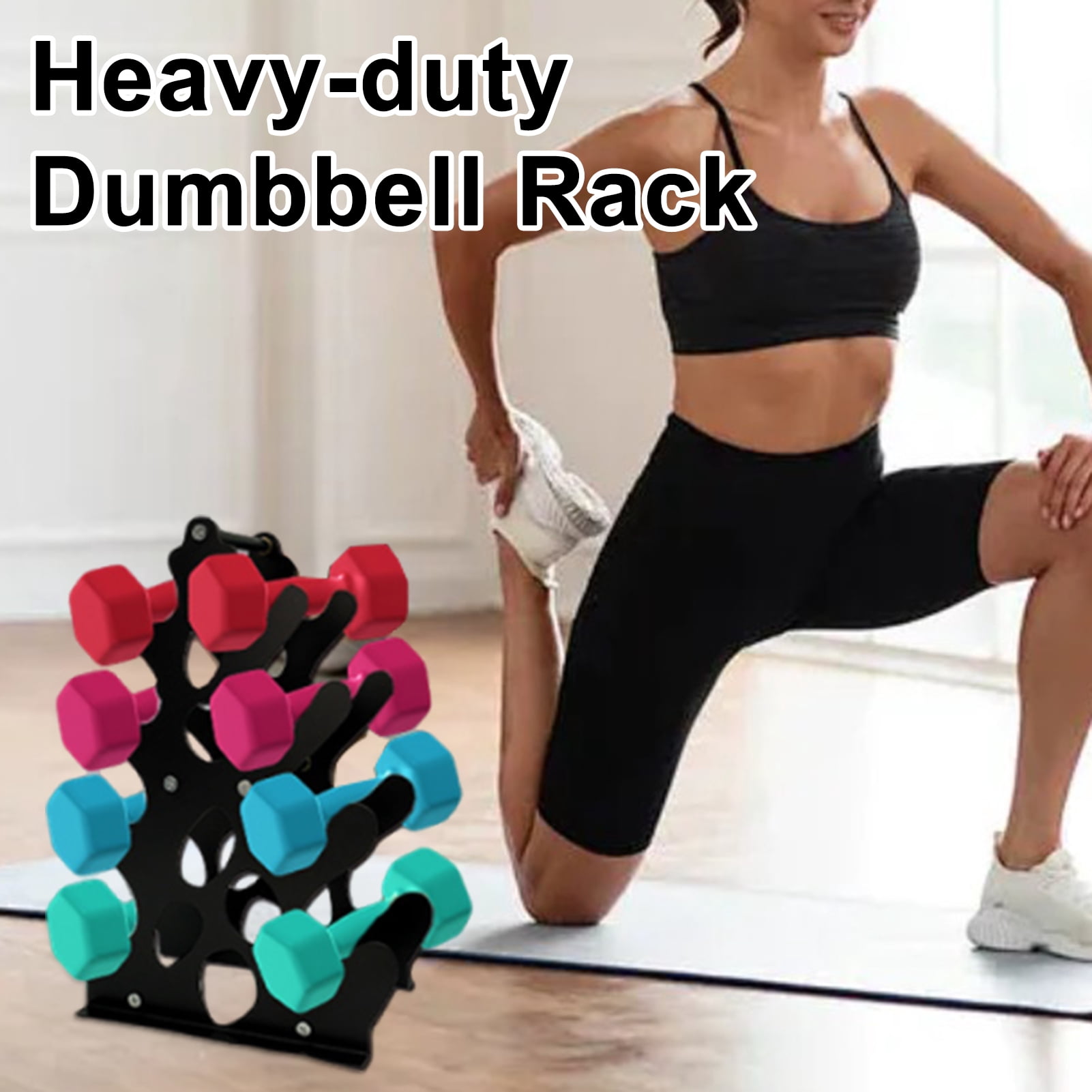 OIUR 4-Tier Dumbbell Rack Heavy Duty Weight Stand with Handle Space Saving A-Frame Metal Home Gym Workout Dumbbell Holder