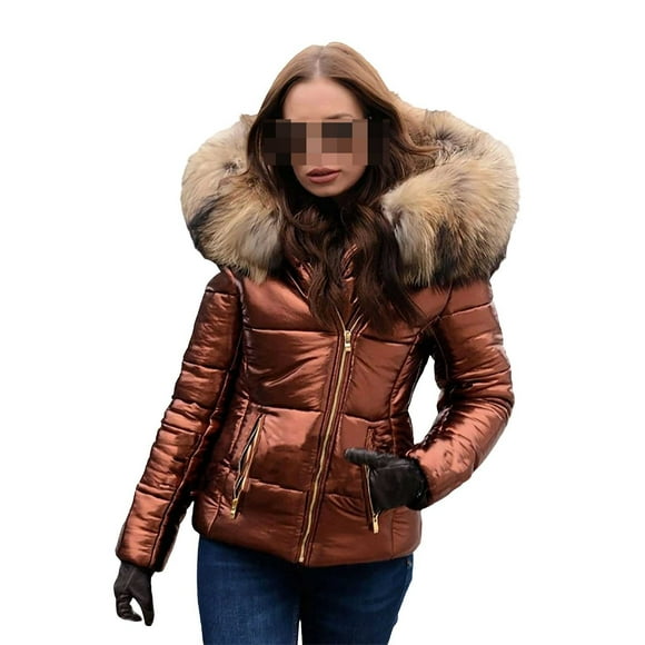 Comdrip Warm Jackets for Women! Womens Puffer Jacket with Hood Quilted Winter Coat Collar Hooded Down Jacket Parka Outerwear Women's Jackets Brown L