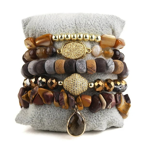 Juego de pulseras Bohemian Stacked para mujer, 6 piezas hechas a mano con cuentas