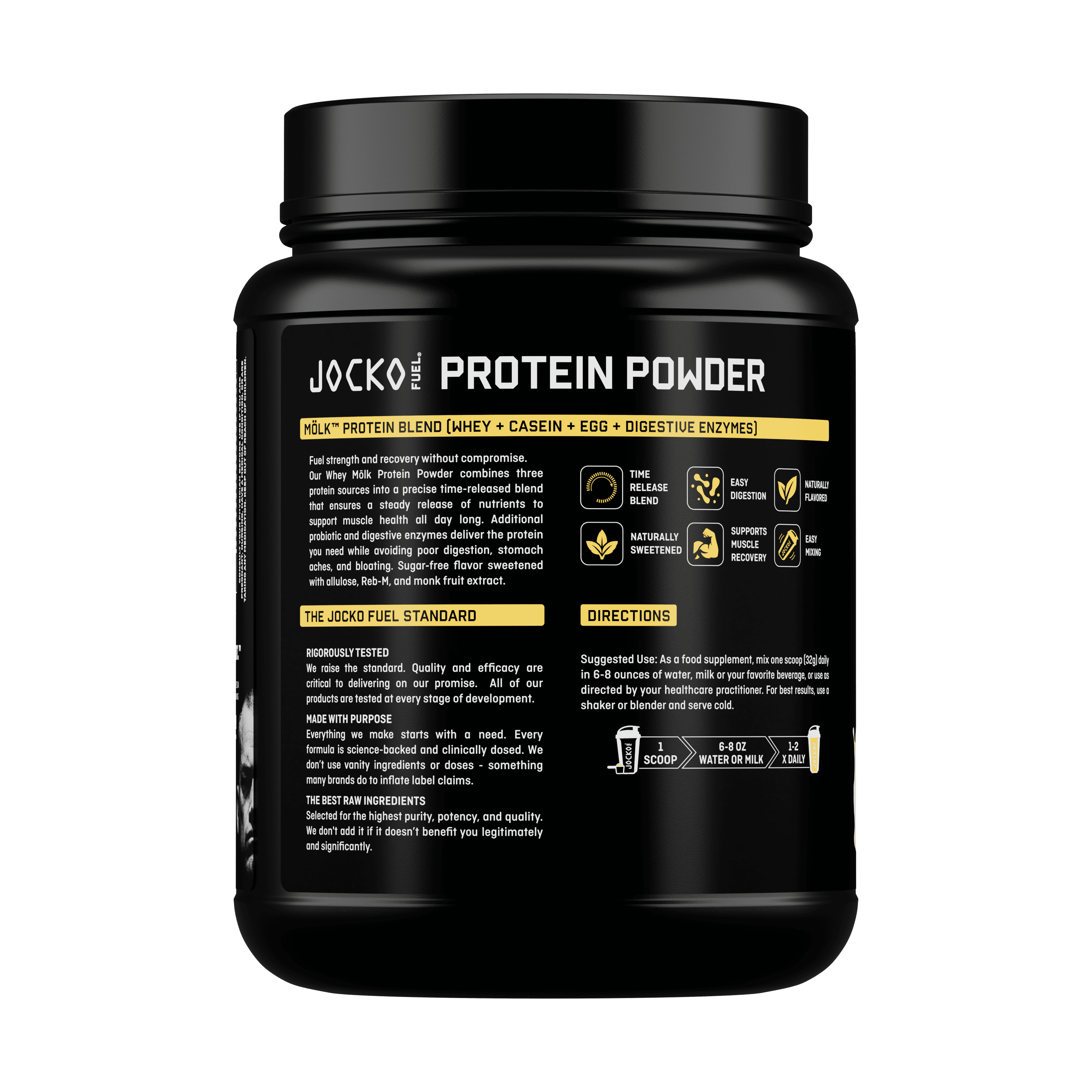 Jocko Fuel Whey Protein Powder, Vanilla, 22g Protein, Digestive Enzymes, Probiotic Blend, No Sugar Added, Essential Amino Acids, Electrolyte Minerals, 18 Servings