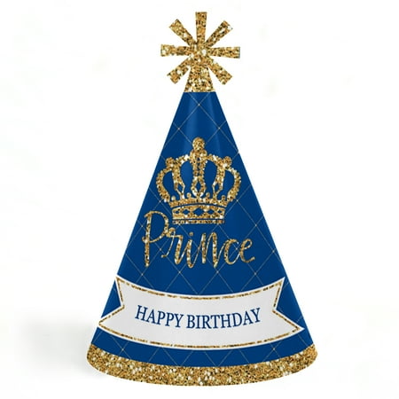 - Royal Prince Charming - Cone Happy Birthday Party Hats for Kids and Adults - Set of 8 (Standard Size)