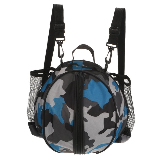 Uxcell Basketball Bag Football Ball Backpack with 2 Shoulder Straps, 2 Side Mesh Pockets, Camo Blue