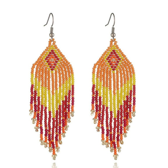 Native Seed Beads Earrings for Women,Boho Ethnic Fringe Dangle Drop Earrings,Colorful Bohemian Handmade Long Beaded Tassel Earrings,Multi-color Funky Fashion Chandelier Statement Jewelry