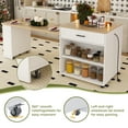 thumbnail image 5 of YIYADO 80" Extendable Kitchen Island with Dining Table, Wood Grain Countertop, Built-In Power Outlet, Mobile Cart with Storage Cabinet and 2 Drawers, White, 5 of 7