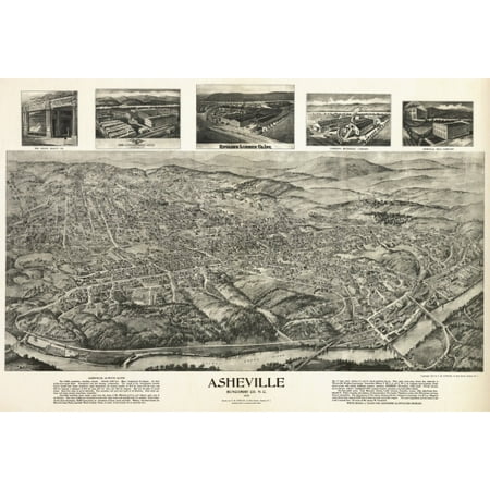 Old Map of Asheville North Carolina 1912 Buncombe County Poster Print