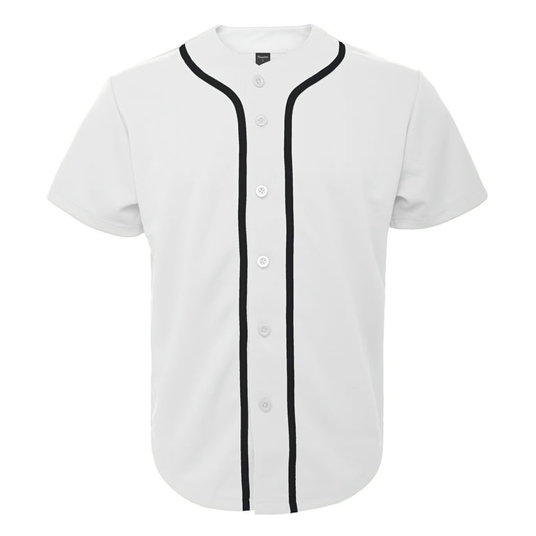 Toptie Men's Baseball Jersey Plain Button Down Shirts Team Sports  Uniforms-Black White-M 