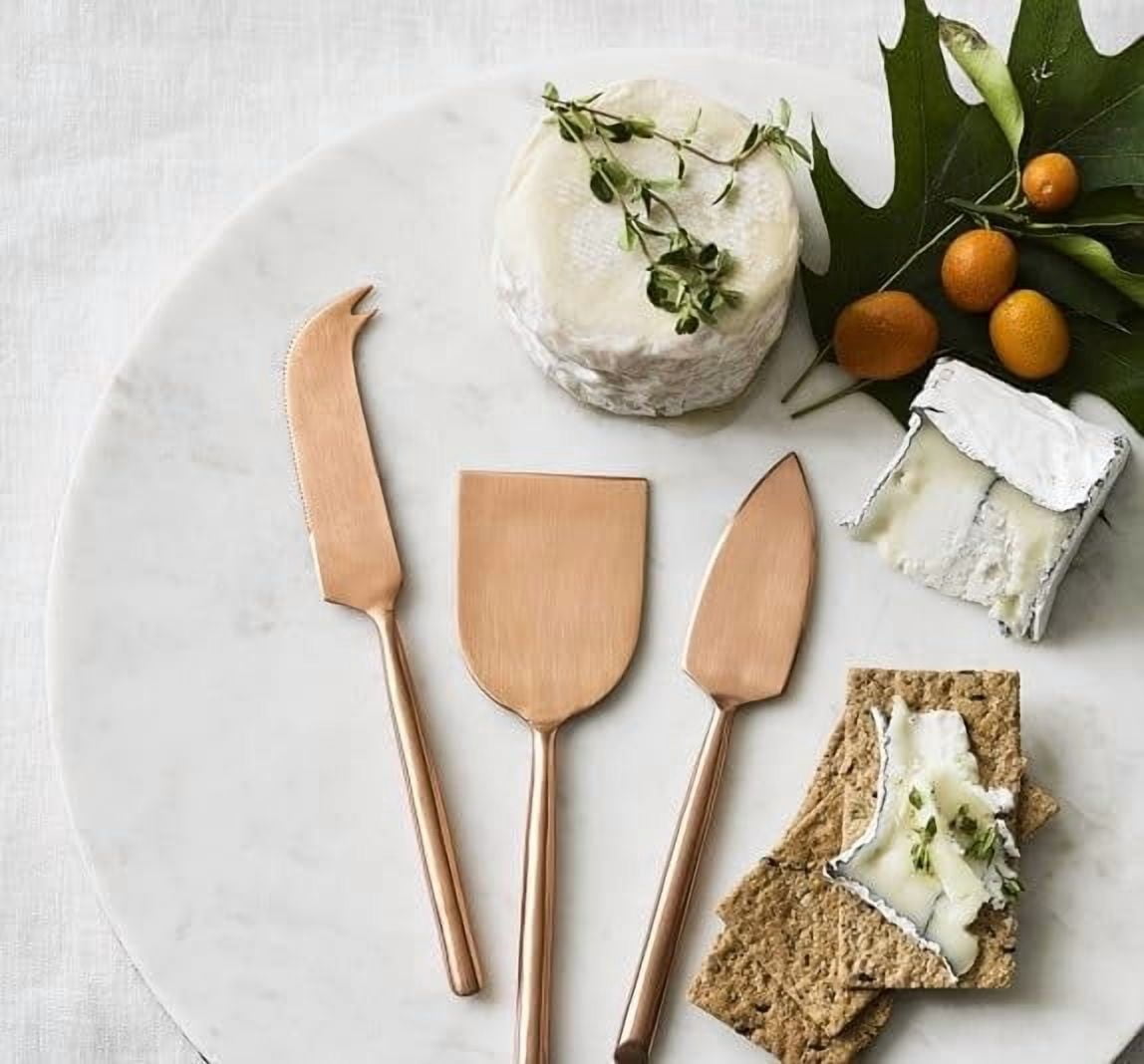 Long Handle Gold Cheese Knife Set of 3 Beautiful Appetizers n Charcuterie Utensils Pronged n Flat & Parmesan Knives