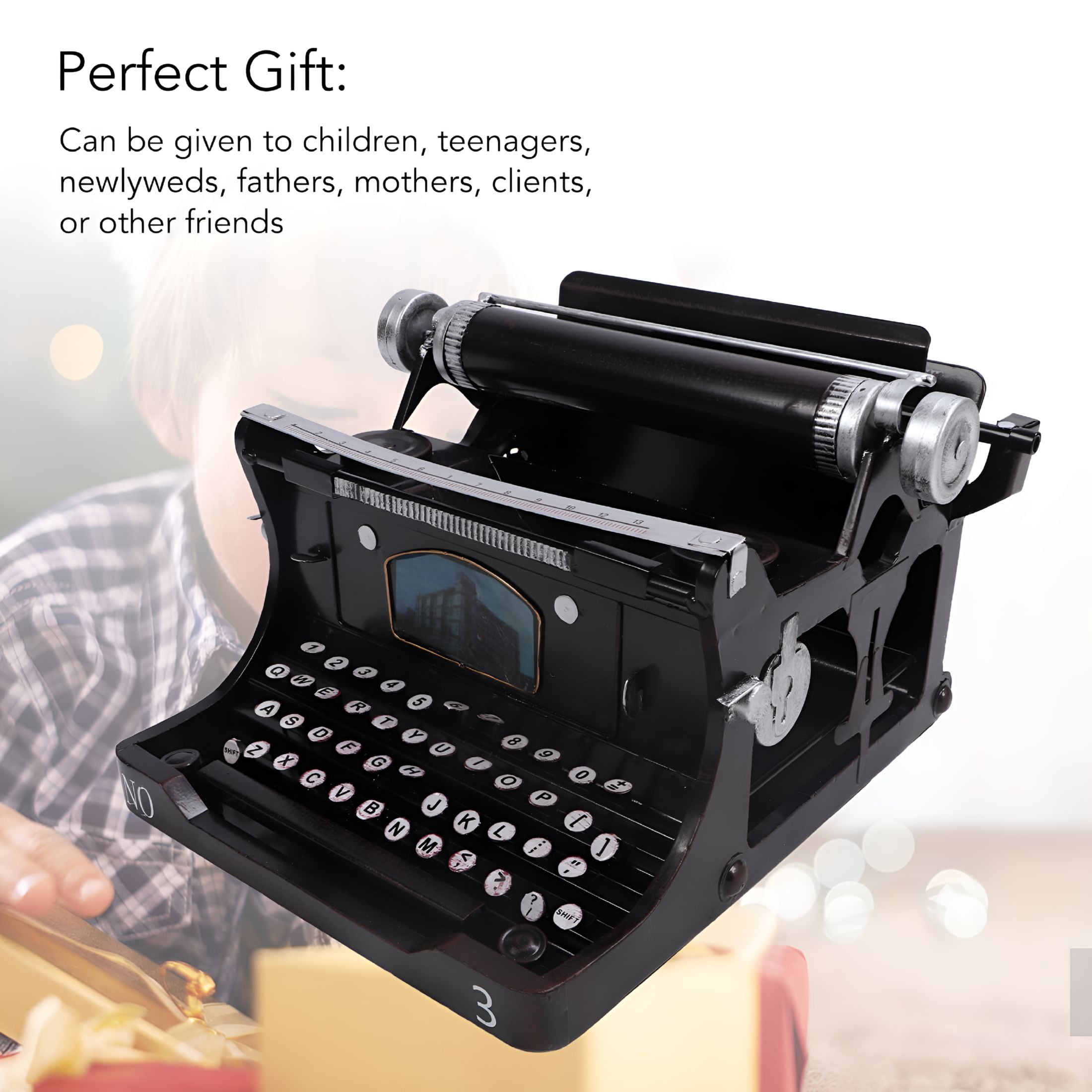GJX Antique Typewriter Model,Black Portable Typewriter for Home