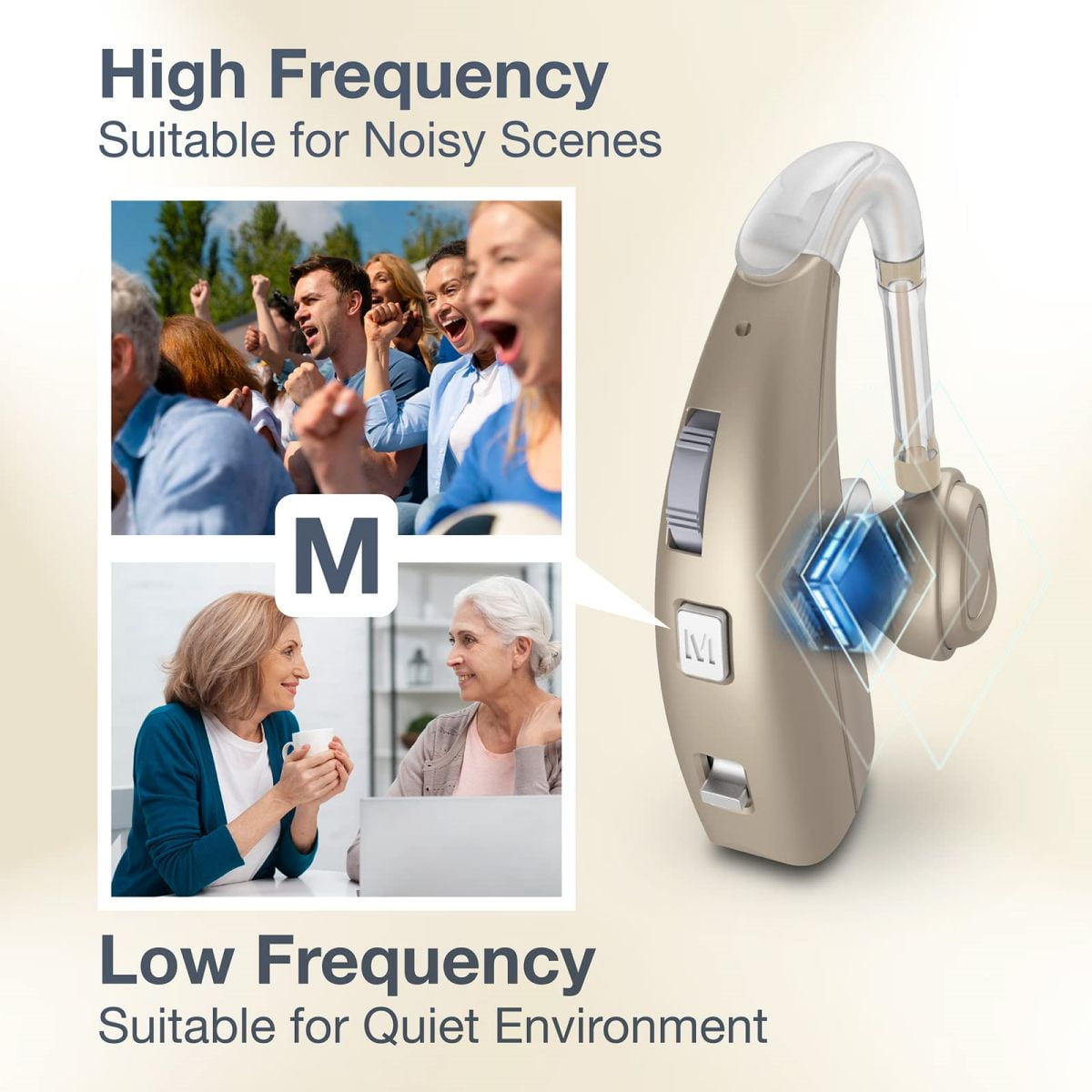 Delmicure Digital Hearing Aid for Seniors, Rechargeable, Single, VHP-1303, Gold