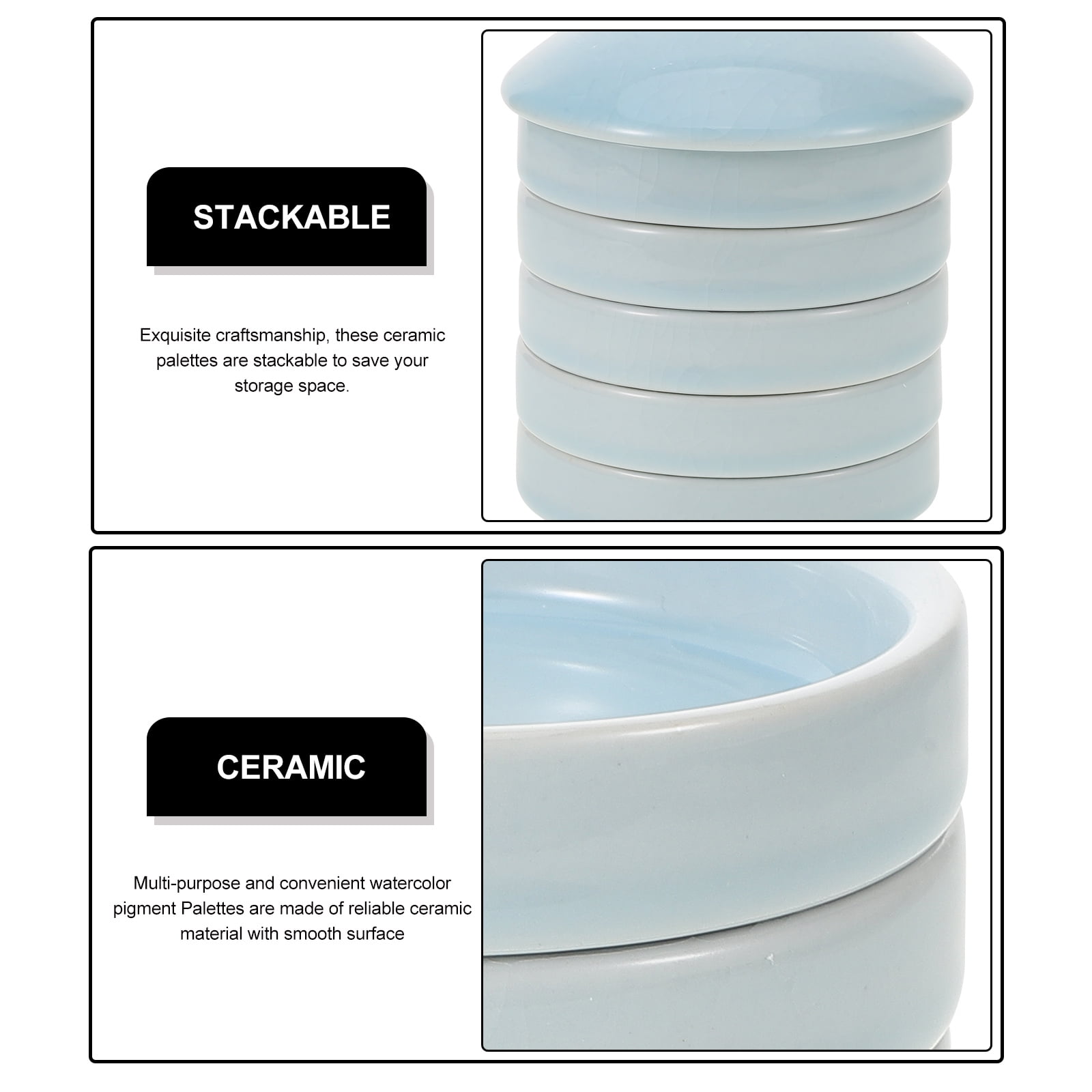 Raindrops Sky- Ceramic Palettes Set of Multi-Layer Stackable Pigment Plates for Efficient Paint Storage and Mixing