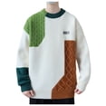 thumbnail image 2 of Mens Clashing Colour Patchwork Knitted Sweater Crew Neck Line Design Sweater Oversized Long Sleeve Pullover Sweater, Green, L, 2 of 6