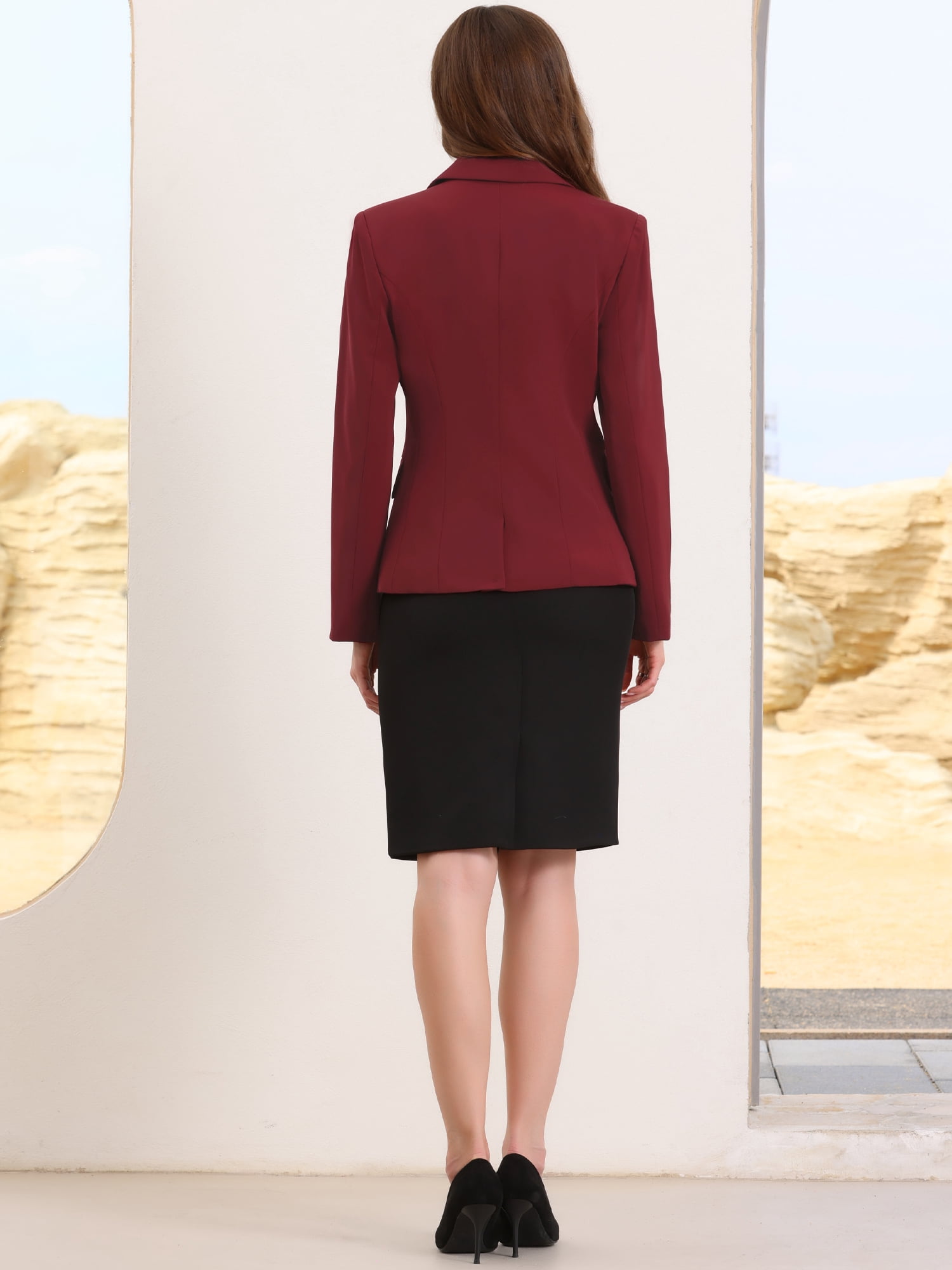 DARING DIVA Women's Casual Long Sleeve One Button Pockets Suit Jacket M Wine Red