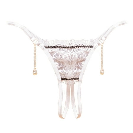 Women Underwear Brief Panties New Lace Lingerie Open Crotch Pearl ...