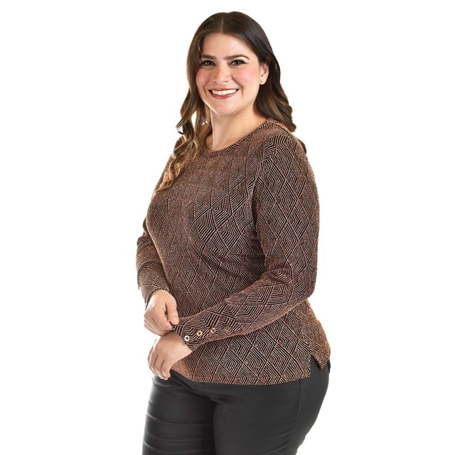 Blusa con patron geometrico Roman Fashion /Tallas Extras, 5109 (Cobre) dorado 38
