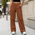 thumbnail image 4 of AherBiu Cargo Pants for Women Button Mid Rise Straight Leg Streetwear Juniors Cargos Loose Fitted Hiking Pants with Pockets(Small,Brown), 4 of 8