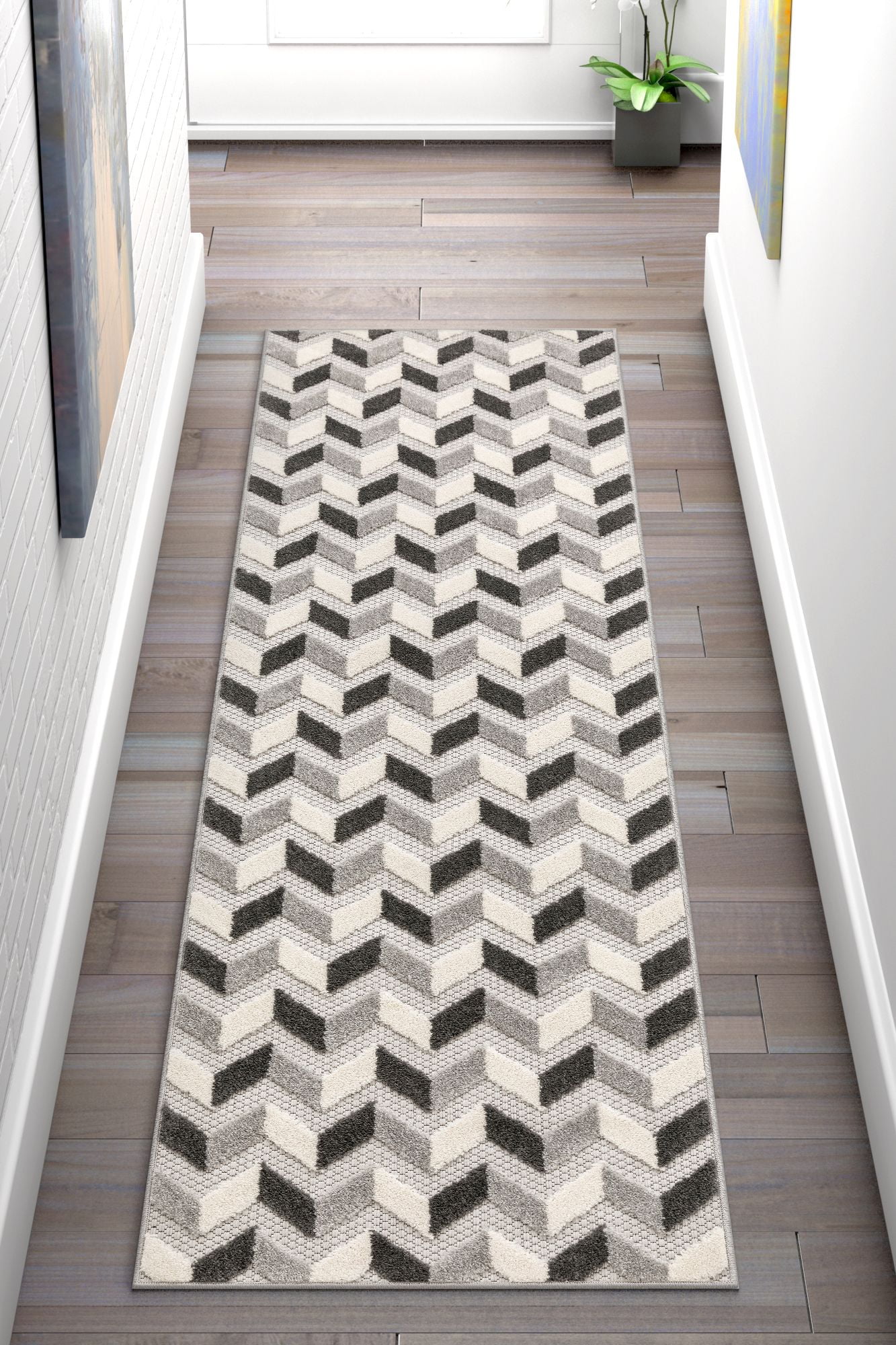 Well Woven Maui Grey Indoor/Outdoor Chevron Area Rug High Traffic Stain