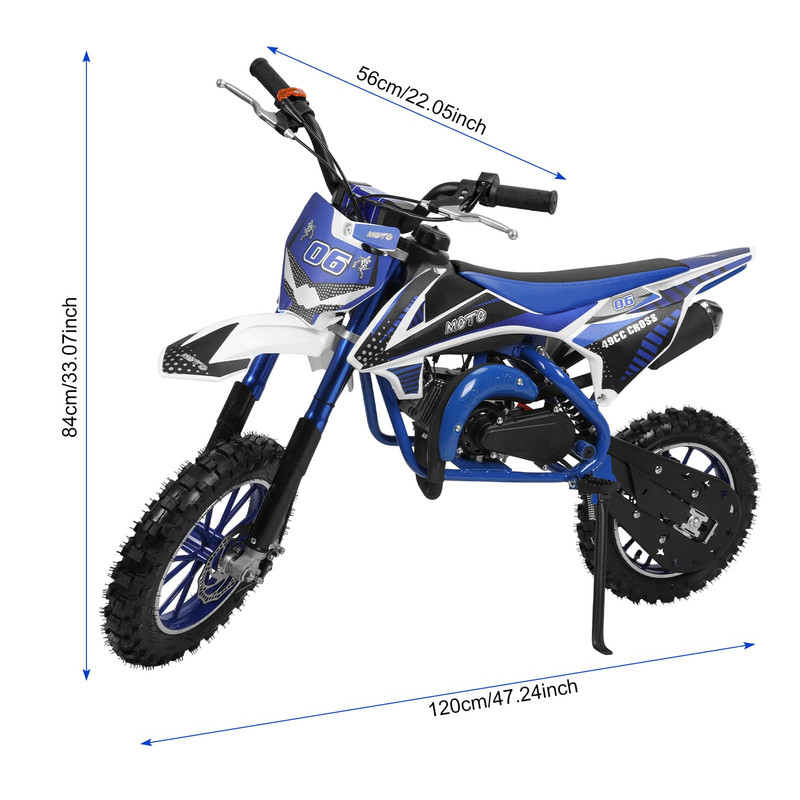 Kids Dirt Bike, 49cc 2-Stroke Motocross Bike, Gas Power Off Road Mini Motorcycle for Kids, Pocket Rocket Bike with Front Rear Disc Brakes, 2-Stroke Motor,,Fast Delivery from USA
