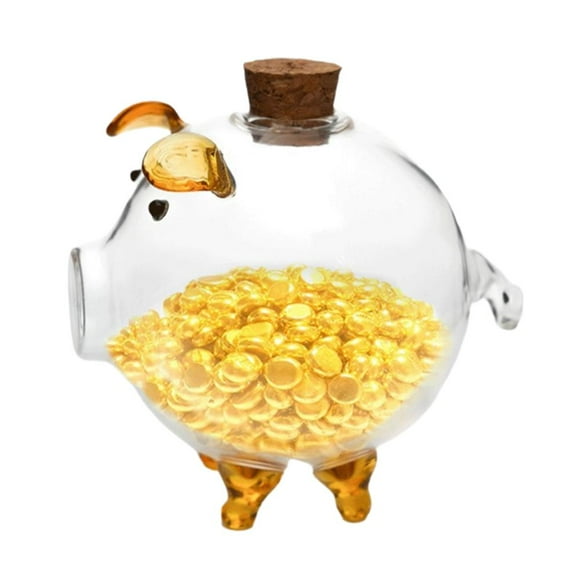 ZOUBAOQ Transparent Glass Piggy Bank Golden Beans Coin Storage Cute Belly Bank Design Piggy Big Piggy