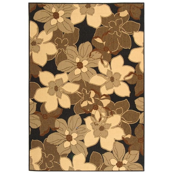 SAFAVIEH Courtyard Qendro Floral Indoor/Outdoor Area Rug, Black Natural/Brown, 5'3" x 7'7"
