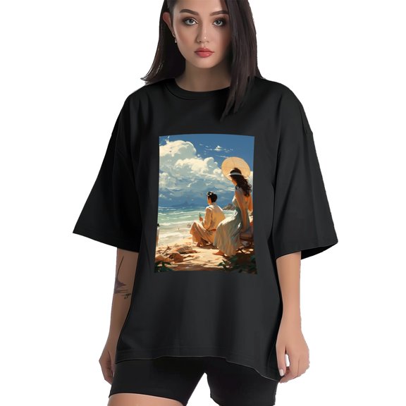 Plus Size Shirt for Women Black Tops for Women Short Sleeves Shirt for Women Seaside (71) T Shirt Crewneck Shirt for Women XS