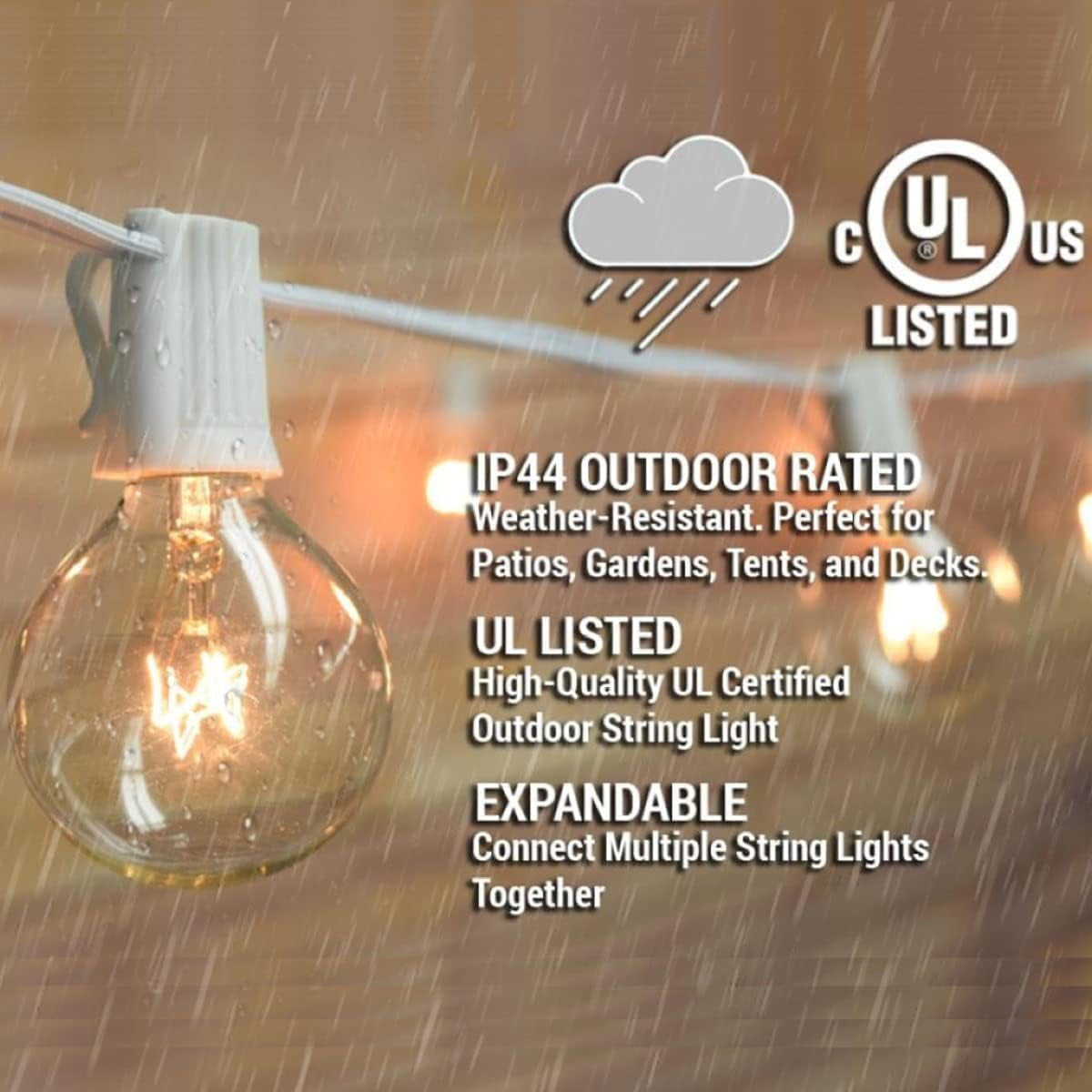 FEFEFW-G40 Replacement Bulbs, 120V 5W Incandescent Light Bulbs, C7/E12 Candelabra Base, 1.5 Inch Clear Globe Replacement Light Bulbs for Outdoor String Lights Waterproof, 2200K Warm White, 25 Pack