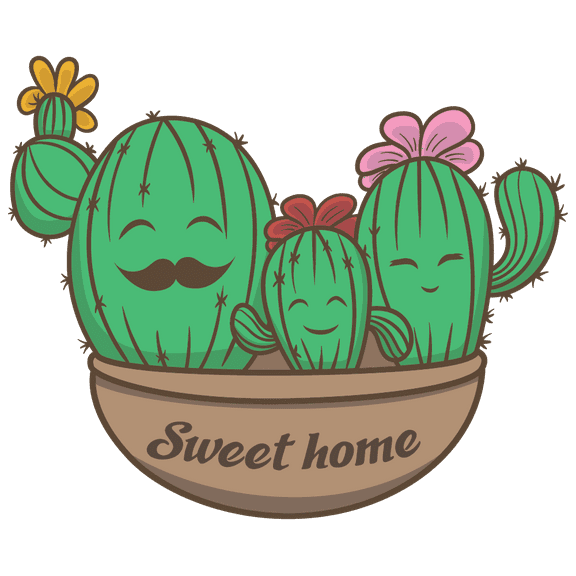 Vinyl Adhesive Cactus Family Garden Greenhouse Decoration Art Cartoon Design Living Room Wall Decal - 17" x 20" Home Bedroom Sweet Home Quote Lettering Art Succulent Desert Plants Wall Sticker