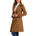 thumbnail image 4 of INSPIRE CHIC Women's Faux Suede Notched Lapel Strap Cuff Solid Double Breasted Tie Belt Trench Coats S Dark Brown, 4 of 6