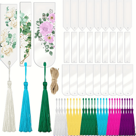 30PCS Acrylic Bookmark Blanks, Clear Craft Bookmarks with Tassels,for DIY Crafts Hanging Gift Tag Price Tags